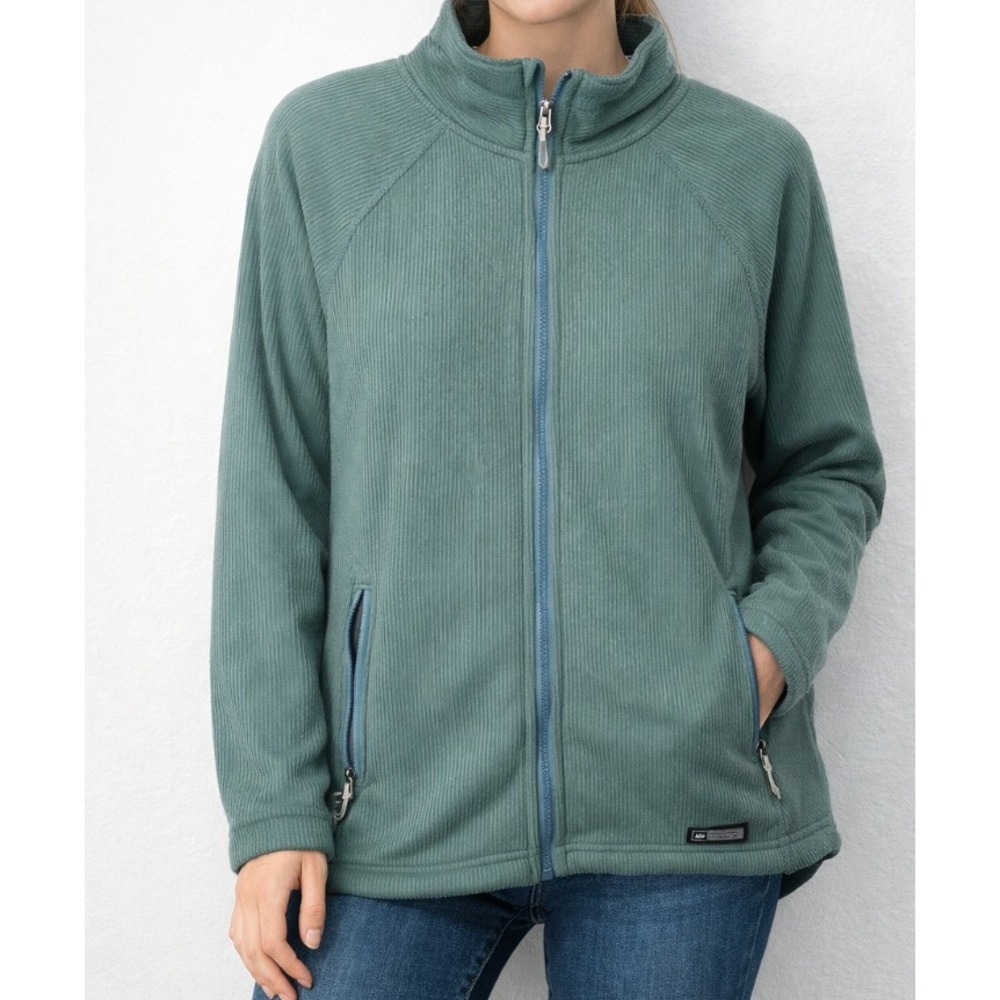 REI Womens Fleece Jacket Full Zip Teal‎ Blue Ribbed Texture Size XL